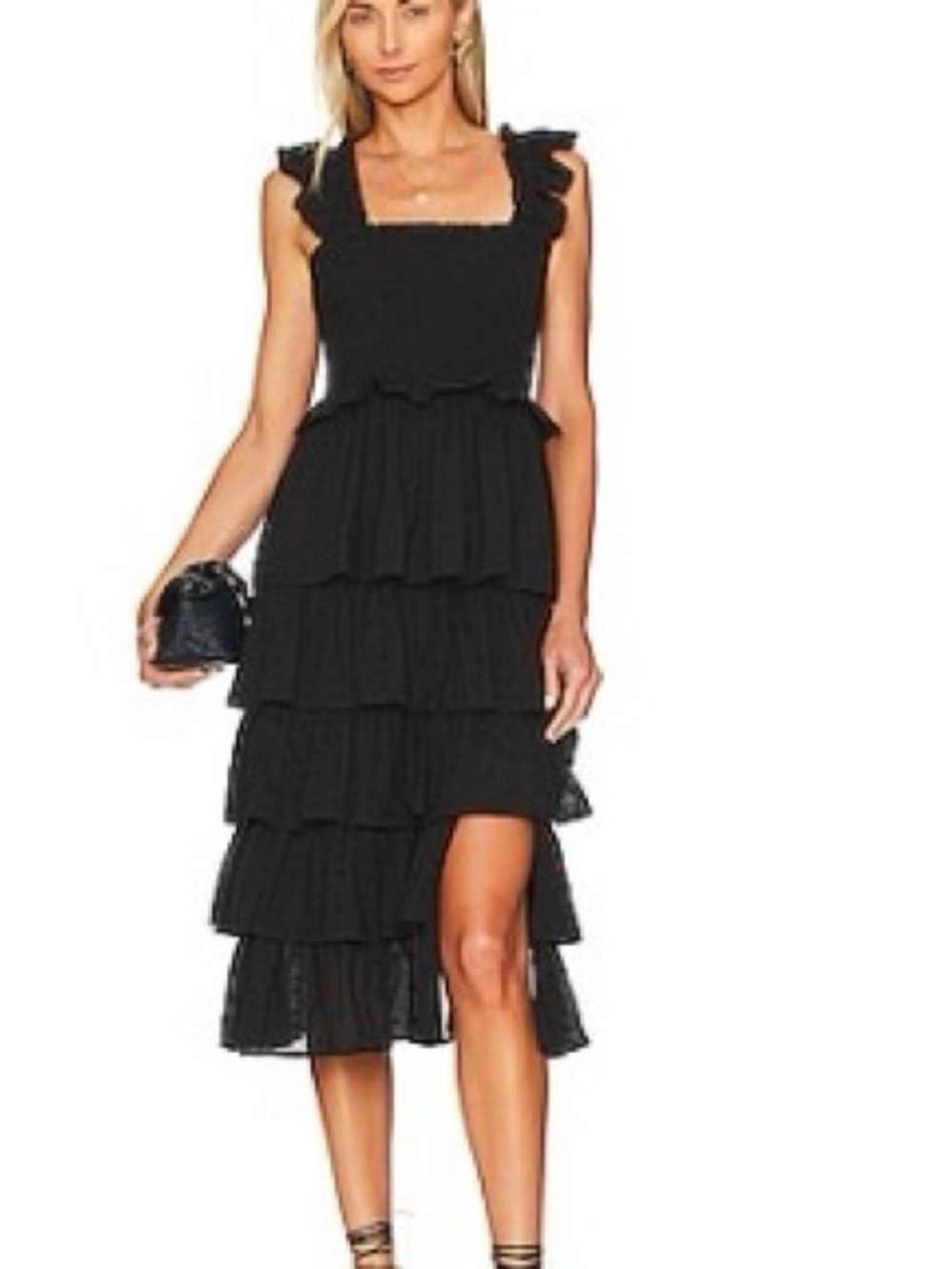Tularosa Black Tiered Ruffle Midi Dress